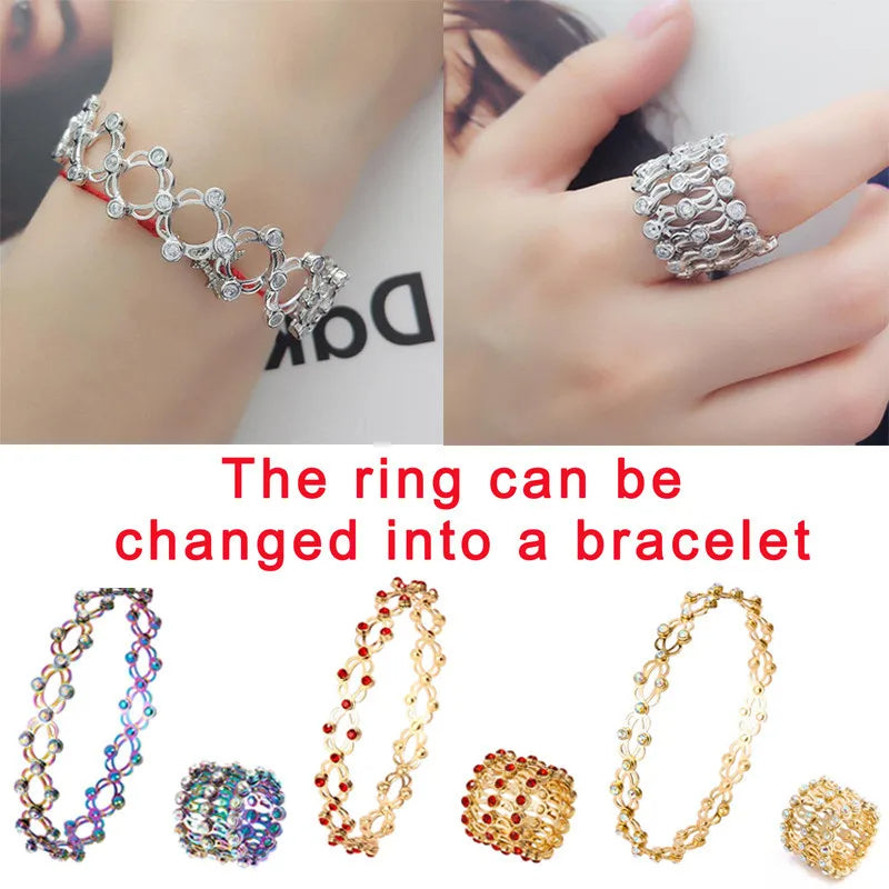 "2-in-1 Creative Magic Stretchable Ring Bracelet for Women - Shiny Crystal Retractable Jewelry Gift"