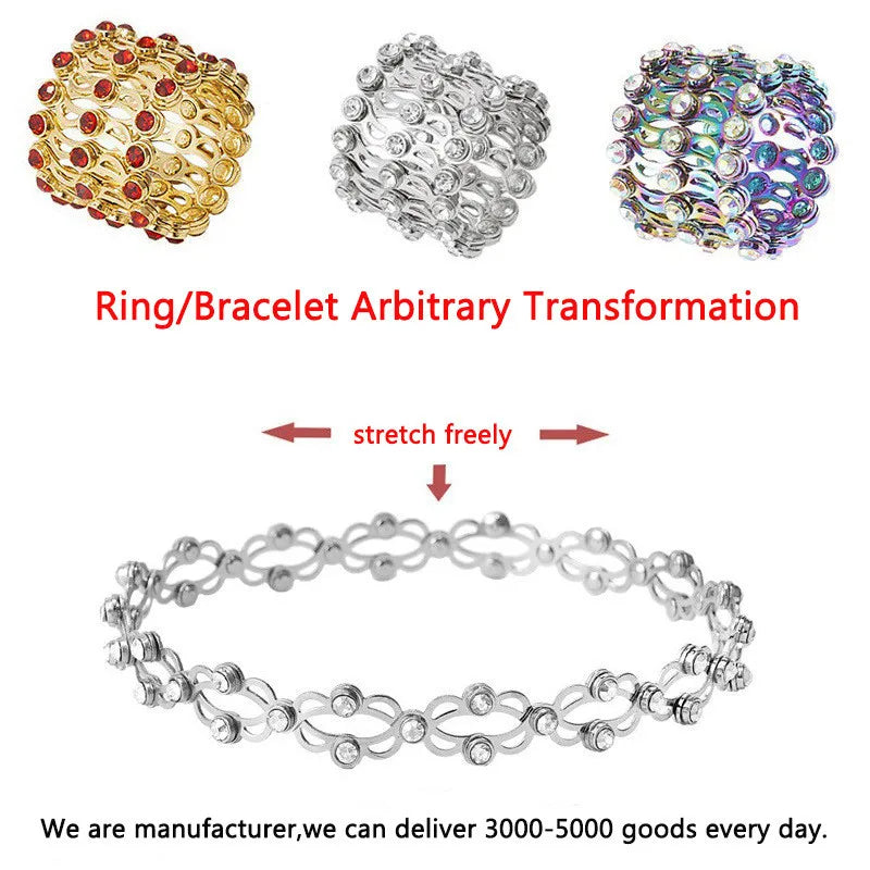 "2-in-1 Creative Magic Stretchable Ring Bracelet for Women - Shiny Crystal Retractable Jewelry Gift"